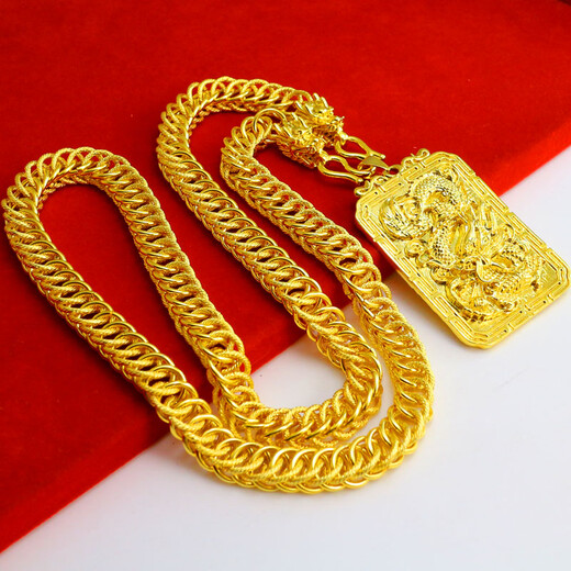 Qianying Jewelry yellow gold dragon brand necklace men's faucet tank chain boss chain large square pendant tag imitation jewelry commonly known as sand gold plated chain imitation gold pendant imitation Vietnamese sand gold with ring 0.2 anti-counterfeiting brand barcode price 3688