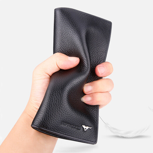 SEPTWOLVES wallet men's long ultra-thin leather wallet zipper birthday gift high-end practical top leather wallet daddy ultra-thin black zipper 3A3071031-01