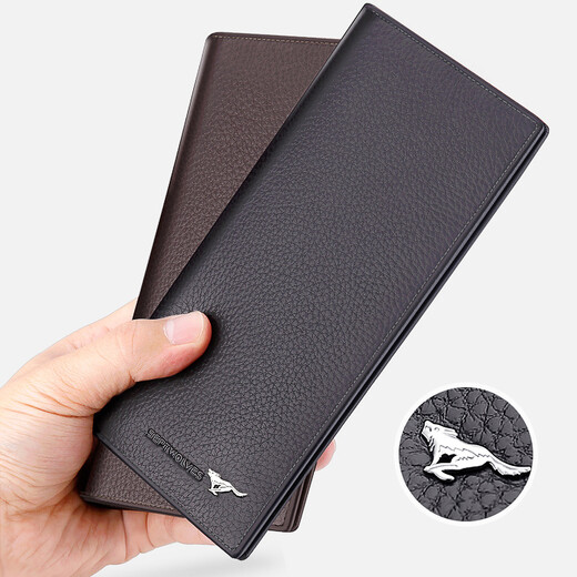 SEPTWOLVES wallet men's long ultra-thin leather wallet zipper birthday gift high-end practical top leather wallet daddy ultra-thin black zipper 3A3071031-01