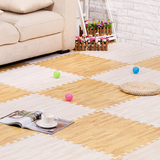 Zhengba splicing carpet suede foam puzzle carpet non-slip thickened living room foyer children's bedroom bedside splicing carpet tatami wood grain mat-white wood grain 30*30cm