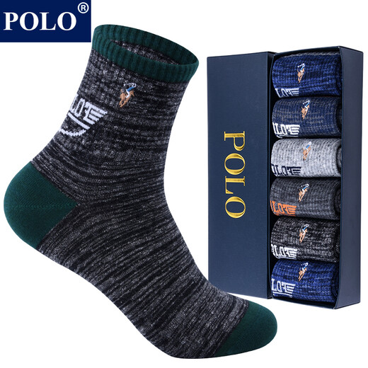 POLO genuine 5 pairs\box socks men's autumn and winter thick cold-proof cotton socks sweat-absorbent and breathable mid-calf running men's socks model 3294 five colors 6 pairs one size fits all 39-45