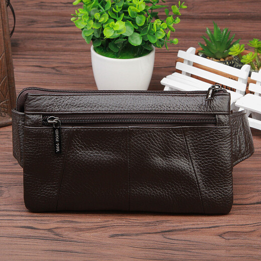 CHEER SOUL/Xizhixiu long sports waist bag coupon wallet crossbody bag casual men's cowhide multi-function bag 5012 coffee color