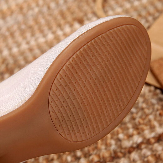 Juan's Seidentee-Künstler alte Peking-Stoffschuhe für Frauen neuer alter Stil Hanfu Cheongsam dicker Absatz Einzelschuhe flacher Mund chinesischer Stil Ethno-Stil bestickte Schuhe Beige 38