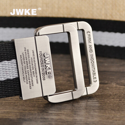 JWKE 男士双环扣帆布腰带运动休闲青年牛仔裤皮带百搭裤腰带学生裤带 浅灰条纹 115cm
