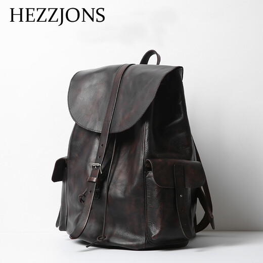赫泽琼斯真牛皮双肩包进口意大利旅行包时尚潮流软皮双肩行李包英伦背包 咖啡色进口意大利牛皮