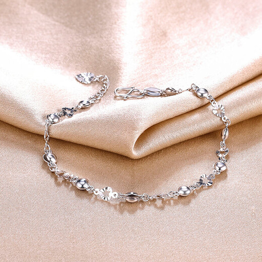 Saturday Fortune (ZLF) PT950 platinum bracelet for women, fashionable and versatile love flower piece beaded platinum bracelet 16cm + tail chain 2cm -4.09g