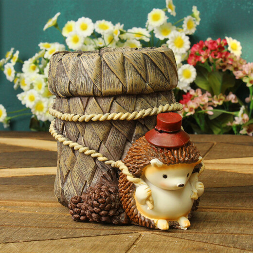 Korean Creative Fashion Simple Ornaments Cartoon Cute Wooden Children's Pen Holder Small Fresh Multifunctional Office Student Hedgehog-Back Basket