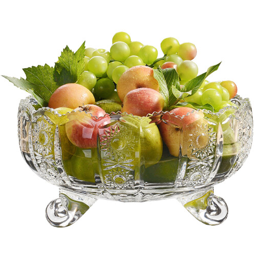 Delisoga glass fruit plate creative three-legged deep plate large large capacity European fruit bucket candy dried fruit basket nut snack salad bowl living room home ornaments gift decoration