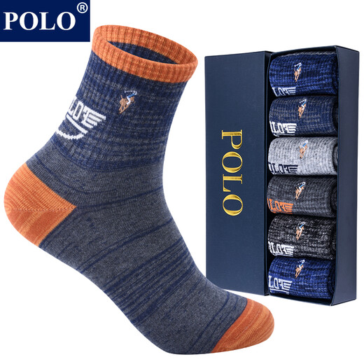 POLO genuine 5 pairs\box socks men's autumn and winter thick cold-proof cotton socks sweat-absorbent and breathable mid-calf running men's socks model 3294 five colors 6 pairs one size fits all 39-45