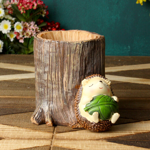 Korean Creative Fashion Simple Ornaments Cartoon Cute Wooden Children's Pen Holder Small Fresh Multifunctional Office Student Hedgehog-Back Basket