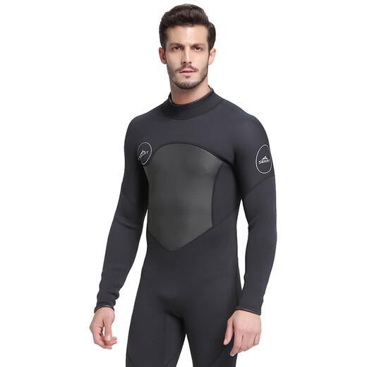 He Jiangong one-piece long sleeve 1.5mm diving suit jellyfish suit snorkeling suit warm surf suit winter swimming suit 1283 black M