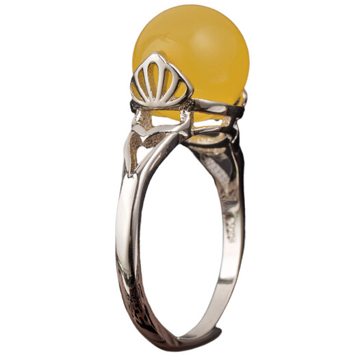 Ketang Pearl Beeswax Ring S925 Silver Inlaid Milwax Ring Face Open Women’s Ring Valentine’s Day Gift Year of the Dog New Year Ornaments Lotus Ring