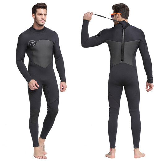 He Jiangong one-piece long sleeve 1.5mm diving suit jellyfish suit snorkeling suit warm surf suit winter swimming suit 1283 black M