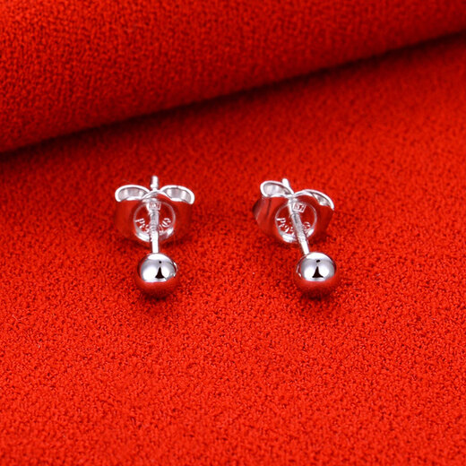 Yuan Shengfu's new PT950 simple spherical platinum earrings, fashionable women's earrings, platinum light pearl round bead earrings, 1.32g