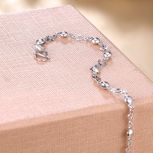 Saturday Fortune (ZLF) PT950 platinum bracelet for women, fashionable and versatile love flower piece beaded platinum bracelet 16cm + tail chain 2cm -4.09g