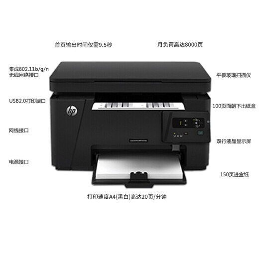 惠普（HP） 126nw打印机 A4黑白激光打印机一体机复印扫描多功能打印机办公家用作业升级型号为1188nw M126nw(打印复印扫描+无线有线网络)