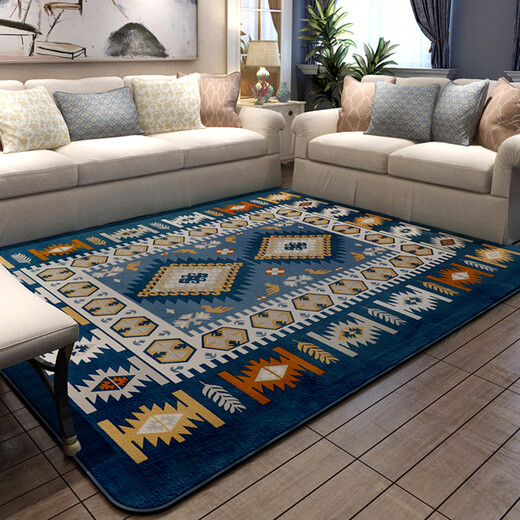 Zhonghong Mediterranean living room carpet coral velvet coffee table blanket bedside blanket bed front modern blue carpet large area bedroom home full carpet Nordic simple machine washable cat feeling blue diamond coral velvet 130*190CM