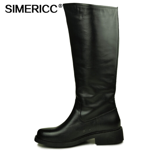 Simericc Full Leder Military Parade Stiefel, ein Fuß militärische Reitstiefel, Herren-Motorrad-Ritterstiefel, echte Lederstiefel 6629 Black 42 (260 mm)
