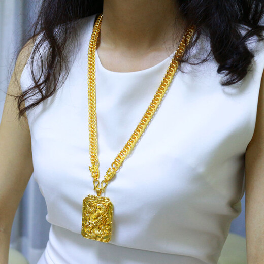 Qianying Jewelry yellow gold dragon brand necklace men's faucet tank chain boss chain large square pendant tag imitation jewelry commonly known as sand gold plated chain imitation gold pendant imitation Vietnamese sand gold with ring 0.2 anti-counterfeiting brand barcode price 3688