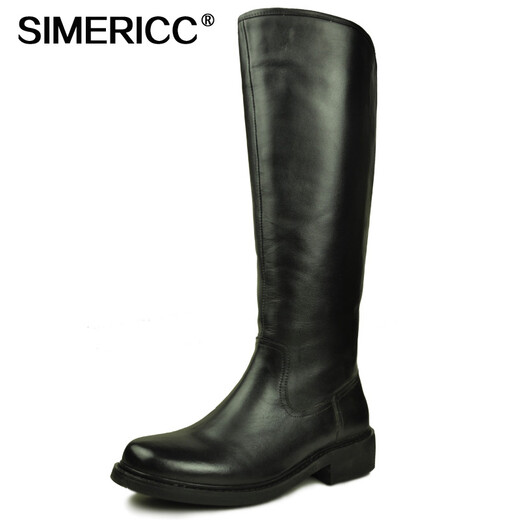 Simericc Full Leder Military Parade Stiefel, ein Fuß militärische Reitstiefel, Herren-Motorrad-Ritterstiefel, echte Lederstiefel 6629 Black 42 (260 mm)