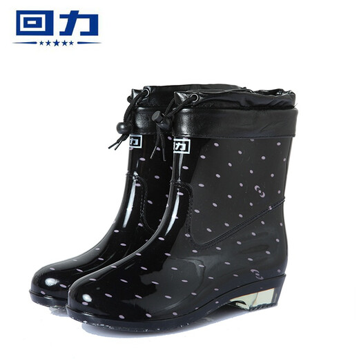 Reliable warmth plus velvet rain boots women's fashionable outdoor medium tube waterproof rain boots water shoes rubber shoes rain boots overshoes anti-slip rubber shoes 523 black pink dot plus velvet 38