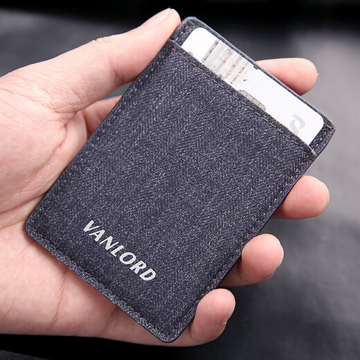 Vanlord men's card holder ultra-thin simple compact card holder mini handmade Korean denim card holder blue