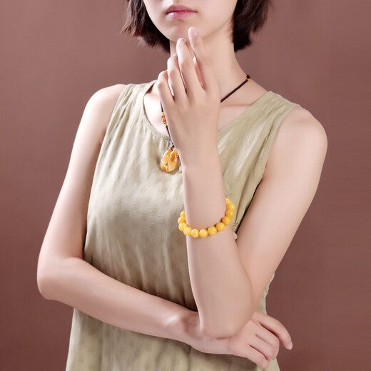 Ouchini Beeswax Bracelet Old Amber Beeswax Bracelet Men's and Women's Natural Beeswax Bracelet Men's Approximately 11mm