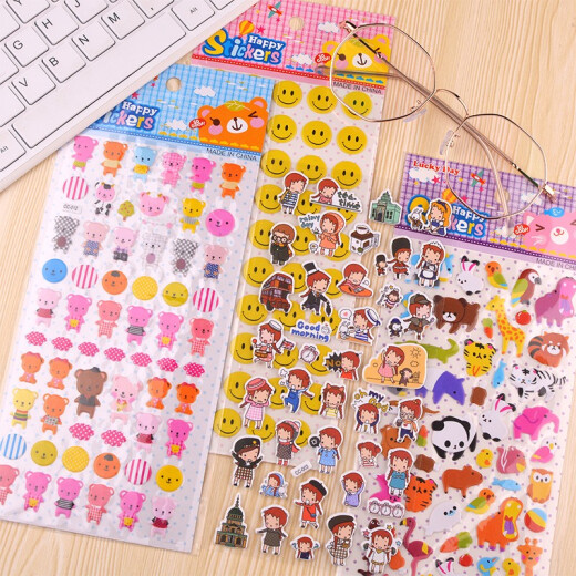 [Large size 30 sheets, non-duplicate] Children's stickers, cute cartoon stickers, kindergarten boys and girls bubble stickers, 3D three-dimensional small red flower reward stickers, diary decoration stickers, toy cartoon stickers, 30 sheets [patterns not repeated]