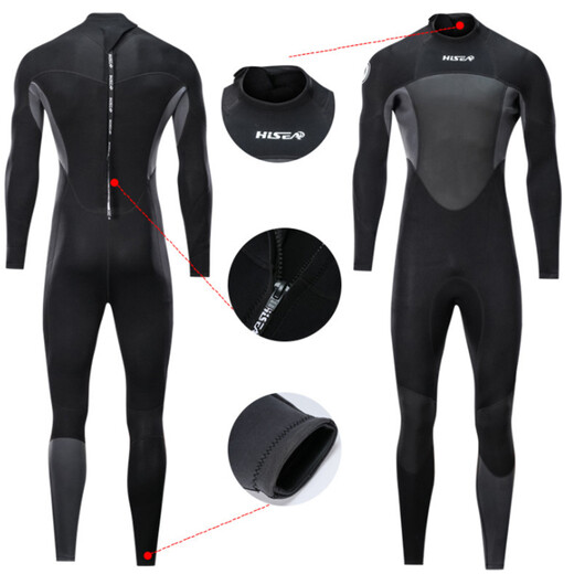 HiSEA new men's warm one-piece swimsuit thick wetsuit 1.5MM long-sleeved cold-proof waterproof mother-in-law swimming surfing suit black XL