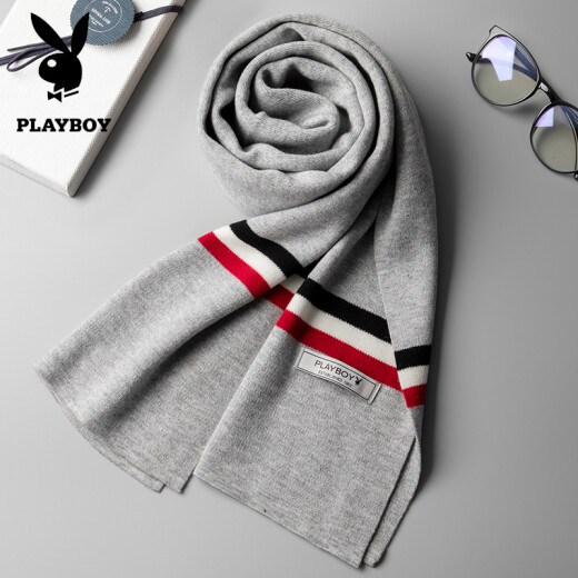 Playboy men's scarf winter wool high-end new business casual couple gift box birthday gift student neck warm scarf men's gift bag gift box gray camel [additional purchase enjoys priority delivery]