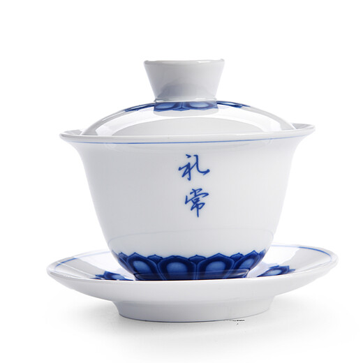 Fei Xidi Covered tea cup, tea bowl, tea set, tea cup, ceramic Sancai Jingdezhen Ceramic Bowl with Lid SN6625 Jade Shadow Lotus Covered Bowl (Jade) 120ml