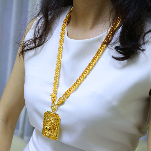 Qianying Jewelry yellow gold dragon brand necklace men's faucet tank chain boss chain large square pendant tag imitation jewelry commonly known as sand gold plated chain imitation gold pendant imitation Vietnamese sand gold with ring 0.2 anti-counterfeiting brand barcode price 3688