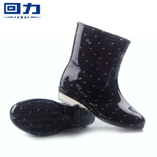 Reliable warmth plus velvet rain boots women's fashionable outdoor medium tube waterproof rain boots water shoes rubber shoes rain boots overshoes anti-slip rubber shoes 523 black pink dot plus velvet 38