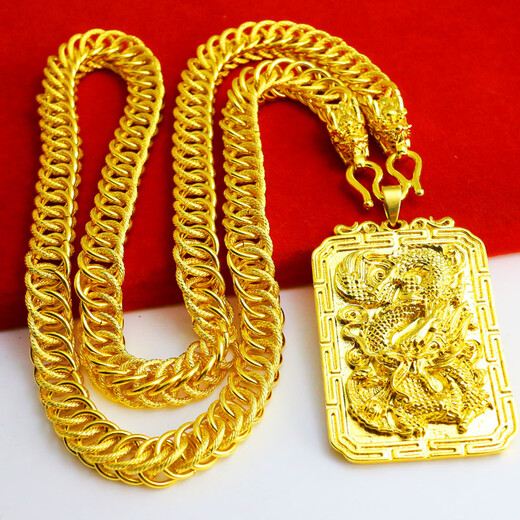 Qianying Jewelry yellow gold dragon brand necklace men's faucet tank chain boss chain large square pendant tag imitation jewelry commonly known as sand gold plated chain imitation gold pendant imitation Vietnamese sand gold with ring 0.2 anti-counterfeiting brand barcode price 3688