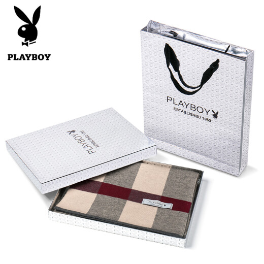 Playboy men's scarf winter wool high-end new business casual couple gift box birthday gift student neck warm scarf men's gift bag gift box gray camel [additional purchase enjoys priority delivery]