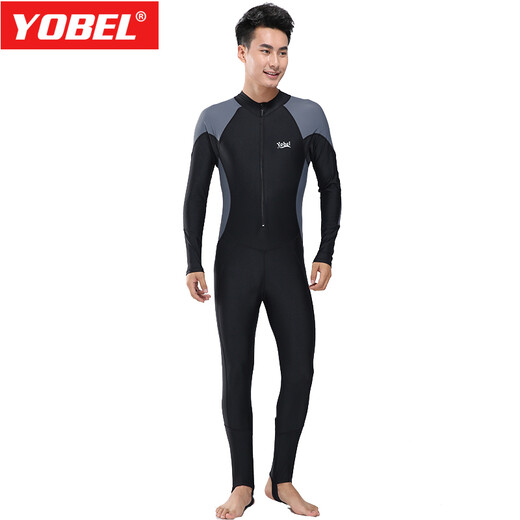 Ziwuqian men's wetsuit thin swimsuit plus size snorkeling wetsuit for teenagers sun protection surfing long-sleeved one-piece swimsuit black and sapphire blue 4XL one size fits all
