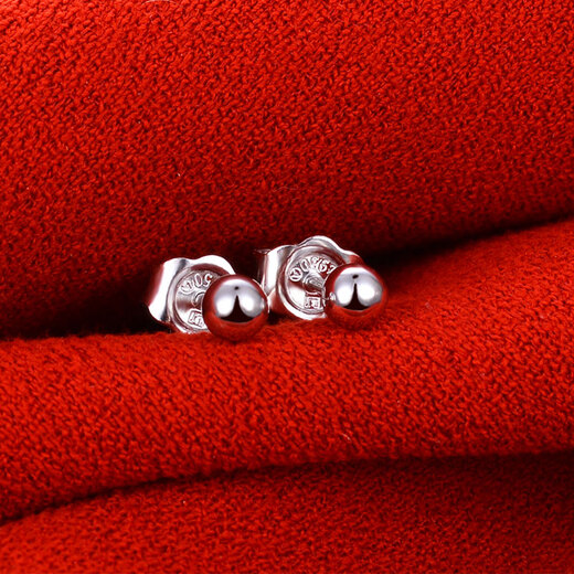 Yuan Shengfu's new PT950 simple spherical platinum earrings, fashionable women's earrings, platinum light pearl round bead earrings, 1.32g