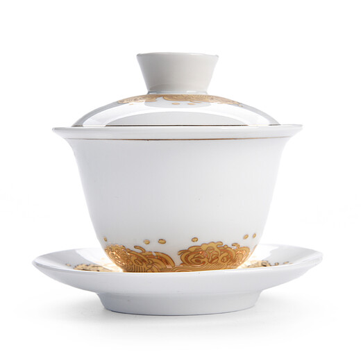 Fei Xidi Covered tea cup, tea bowl, tea set, tea cup, ceramic Sancai Jingdezhen Ceramic Bowl with Lid SN6625 Jade Shadow Lotus Covered Bowl (Jade) 120ml