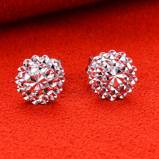 Yuanshengfu's new PT950 exquisite round imitation diamond platinum earrings, fashionable and versatile platinum earrings, 2.79 grams