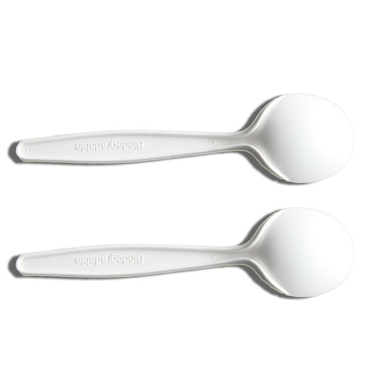 Petunia thickened disposable spoon disposable fork disposable knife and fork spoon starch-based disposable tableware 8-inch starch spoon (length 14.7cm) 100 pieces of disposable tableware