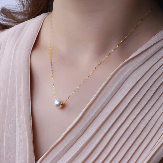 Zhenmei Jewelry Japan Akoya Passepartout Fashion Pearl Pendant Seawater Pearl Necklace Clavicle Chain Exquisite and Beautiful 18K Gold O-Line Chain 8.5-9MM