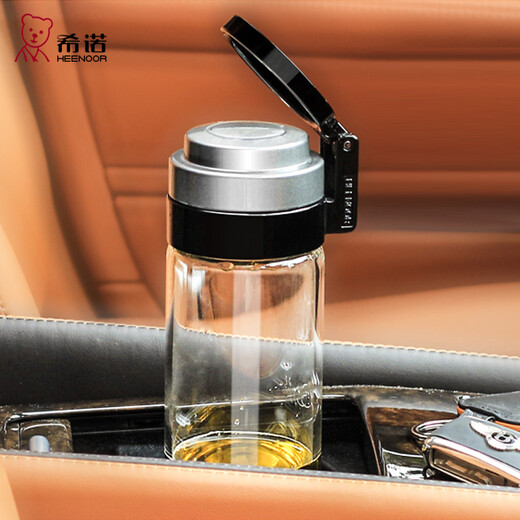 希诺（HEENOOR）玻璃杯单层运动水杯车载便携大容量泡茶杯子带盖过滤网水晶杯 电商款695ml【英文LOGO】