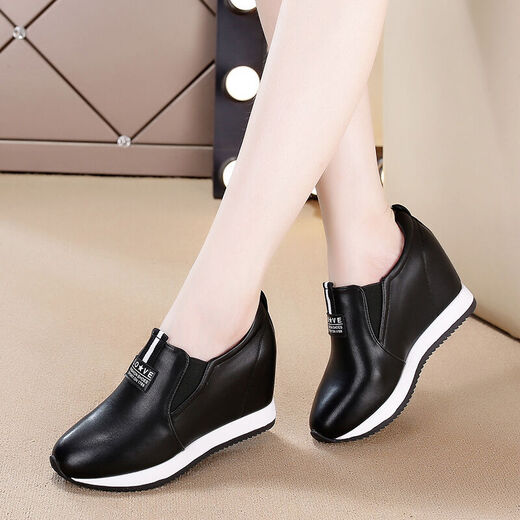 Lairan casual shoes, height-increasing women's shoes, wedge dance shoes, thick-soled sports white shoes, 2025 spring and autumn new shoes, black 36