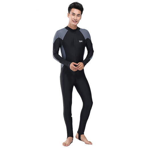 Ziwuqian men's wetsuit thin swimsuit plus size snorkeling wetsuit for teenagers sun protection surfing long-sleeved one-piece swimsuit black and sapphire blue 4XL one size fits all