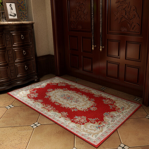 Zhonghong European pastoral chenille jacquard door mat entry entrance floor mat washable and machine washable wear-resistant blended woven computer chair mat foot mat non-slip floor mat entrance door T01 red 60*90CM