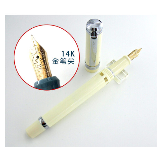 
Immortal 698 transparent demonstration piston 14k gold pen 006 ivory white six-window silver clip 14k gold pen nib 0.5 0.5mm