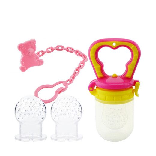 Installed with four-piece set of baby food bite training device, fruit and vegetable eating baby food training device juice, pink L size, 12 months and above, 1 pack