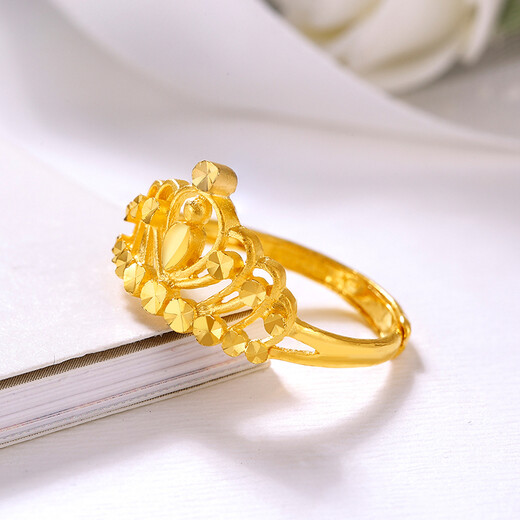 Saturday Fortune (ZLF) Gold Ring Crown Hollow Pure Gold 999 Live Female Ring Price No. 13-3.91g Pure Gold