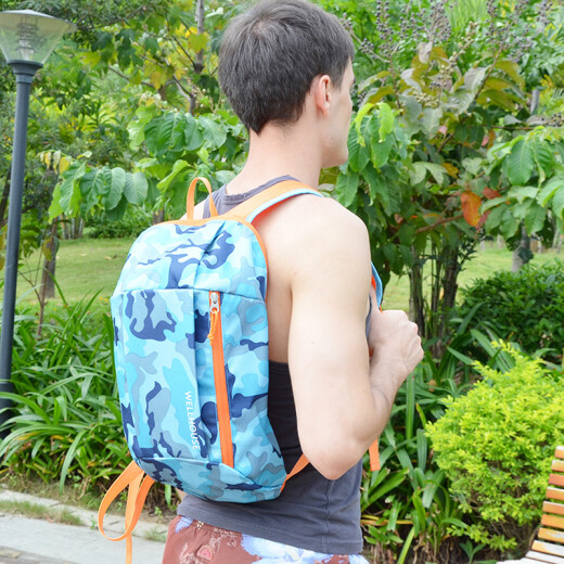 WELLHOUSE Backpack Outdoor Backpack Children's Student Bag Travel Bag Hiking Bag Men's and Women's Casual Bag Camouflage Blue