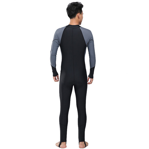 Ziwuqian men's wetsuit thin swimsuit plus size snorkeling wetsuit for teenagers sun protection surfing long-sleeved one-piece swimsuit black and sapphire blue 4XL one size fits all